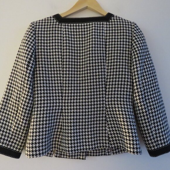 TAHARI Houndstooth Structured Blazer Academia Black White Officecore 2 Petite - Picture 9 of 14